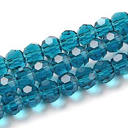Transparent Glass Beads, Faceted(32 Facets), Round, Dark Turquoise, 6mm, Hole: 1mm, about 98pcs/strand, 20.47 inch(52cm)(EGLA-A035-T6mm-D12)