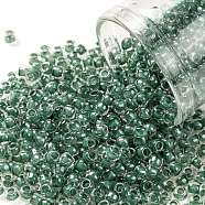 TOHO Round Seed Beads, Japanese Seed Beads, (1070) Subtle Hunter Green Lined Crystal Luster, 8/0, 3mm, Hole: 1mm, about 1110pcs/50g(SEED-XTR08-1070)