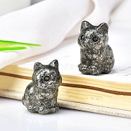 Natural Pyrite Carved Healing Cat Figurines, Reiki Energy Stone Display Decorations, 30x23mm(PW-WG98432-04)