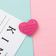 PU Leather Pendants, Heart with Word Lovdy Home Sweet Love, Deep Pink, 38x30x2.5mm, Hole: 2mm(FIND-CJC0002-04J)