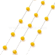 Glass Round Beaded Chains, with 304 Stainless Steel Findings, Unwelded, with Spool, Gold, 3x3.5mm, about 16.40 Feet(5m)/Roll(CHS-B003-04C)
