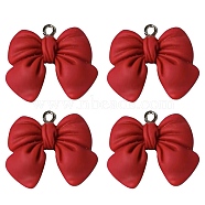 Resin Pendants, with Platinum Plated Iron Screw Eye Pin Peg Bails, Bowknot, Red, 19x22x5mm, Hole: 1.8mm(RESI-TAC0001-01S-H)