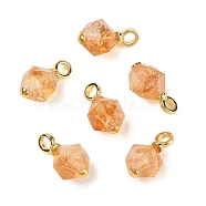 Natural Citrine Pendants, Faceted Bicone Charms with Rack Plating Brass Real 18K Gold Plated Findings, Long-Lasting Plated, 17x10mm, Hole: 3mm(G-C148-01A-G)