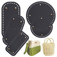 Elite 5Pcs 5 Style Flat Round PU Leather Knitting Crochet Bags Nail Bottom Shaper Pad, with Alloy Nail, for Bag Bottom Accessories, Oval & Flat Round, Black, 15~25x8~19x0.36cm, Hole: 5mm, 1pc/style(DIY-PH0009-52)