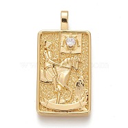 Brass Micro Pave Clear Cubic Zirconia Pendants, Real 18K Gold Plated, Tarot Card Charms, Death , Death XIII, 30x15x4mm, Hole: 3~4mm(X-ZIRC-Z004-01I)