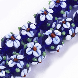 Handmade Lampwork Beads Strands, Flower, Medium Blue, 11~12x11~12x10mm, Hole: 1.5mm, about 45pcs/strand, 17.72 inch(45cm)(LAMP-N021-001B)