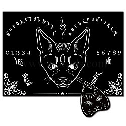 Pendulum Dowsing Divination Board Set, Rectangle Talking Board, with Planchette Accessories, Cat Shape, 11.2~30x9~21x5cm, 2pcs/set(DJEW-WH0324-055)