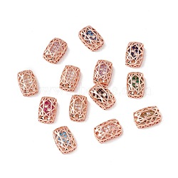 Eco-friendly Brass Micro Pave Cubic Zirconia Multi-strand Links, Rack Plating, Cadmium Free & Lead Free, Rectangle, Rose Gold, Mixed Color, 14x10x5mm, Hole: 1.2mm(KK-D076-02B-RG)
