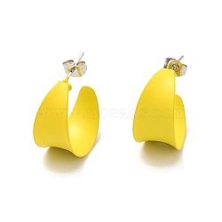 304 Stainless Steel Chunky Stud Earrings, Half Hoop Earrings for Women, Yellow, 22x21x12mm, Pin: 0.7mm(EJEW-P202-09P-01)