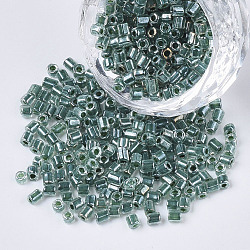 8/0 Two Cut Glass Seed Beads, Hexagon, Transparent Inside Colours Rainbow & Luster, Teal, 2.5~3x2.5mm, Hole: 0.9mm, about 15000pcs/bag(SEED-S033-10A-03)