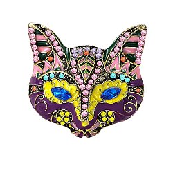 Fox Enamel Pins, Alloy Rhinestone Brooches for Backpack Clothes, Purple, 32x32mm(PW-WG0CDD2-01)