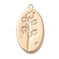 Brass Micro Pave Cubic Zirconia Pendants, Birthday Flower Charms, November Chrysanthemum, 26x14x1mm, Hole: 1.2mm(KK-U038-05G-04)