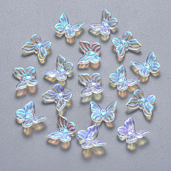 Transparent Spray Painted Glass Charms, AB Color Plated, Butterfly, Clear AB, 9.5x11x3mm, Hole: 0.8mm(GLAA-YW0003-14)