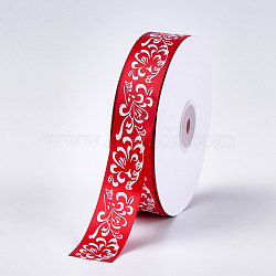 Single Face Satin Ribbon, Polyester Ribbon, Flower Pattern, Red, 1 inch(25mm), about 50yards/roll(45.72m/roll)(SRIB-T005-01F)
