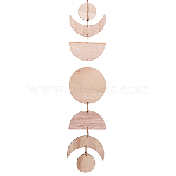 Moon Phase Wooden Pendant Decorations, Sun Moon Bohemian Style Wall Hanging Ornaments, Wheat, 800mm(HJEW-WH0043-26A)