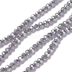 Opaque Glass Beads Strands, Faceted, Rondelle, Gray, 4x3mm, Hole: 0.6mm, about 221pcs/strand, 31.89''(81cm)(GLAA-H022-02G)