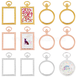 12Pcs 6 Style Alloy Open Back Bezel Pendants, For DIY UV Resin, Epoxy Resin, Pressed Flower Jewelry, Lead Free & Cadmium Free, Rectangle & Flat Round, Mixed Color, 2pcs/style(FIND-OC0001-55)
