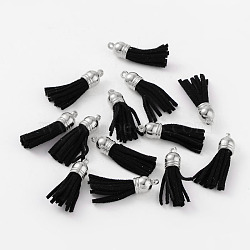 Suede Tassels, with CCB Plastic Findings, Nice for DIY Earring or Cell Phone Straps Making, Platinum, Black, 38x10mm, Hole: 2mm(DJEW-M004-10A)