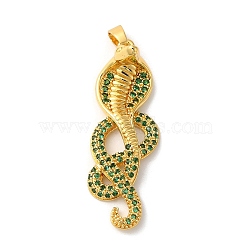 Rack Plating Brass Micro Pave Cubic Zirconia Pendants, Long-Lasting Plated, Lead Free & Cadmium Free, Golden, Snake, 37.5x13x10.5mm, Hole: 5x3mm(KK-U022-01B-02)