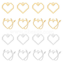 16Pcs 4 Style 201 Stainless Steel Pendants, Heart, Mixed Color, 15.5~16x18~19x1mm, Hole: 1.4~1.6mm, 4pcs/style(STAS-UN0051-46)