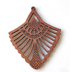 Maple Wood Pendants, Hollow, Fan, Saddle Brown, 85x69x2mm, Hole: 2mm(WOOD-TAC0007-32)