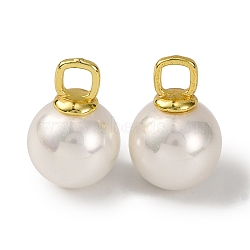 Rack Plating Brass & Shell Pearl Ball Pendants, Round Charms, Real 18K Gold Plated, 18.5x12mm, Hole: 4x3.5mm(KK-B103-03B-G)