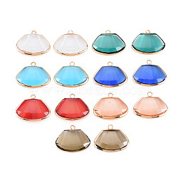 Glass Pendants, with Light Gold Tone Brass Findings, Faceted, Trapezoid, Mixed Color, 18.5x23x6.5~7.5mm, Hole: 2mm(GLAA-S054-28)