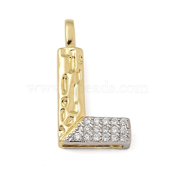 Brass Micro Pave Cubic Zirconia Pendants, Letter Charms, Real 18K Gold Plated, Letter L, 26.5x14mm, Hole: 5x2.5mm(KK-B126-02G-L)