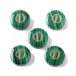 Synthetic Malachite Beads, with Golden Tone Brass Slices, Flat Round with Letter, Letter D, 15x5mm, Hole: 1.4mm(G-A238-01D)