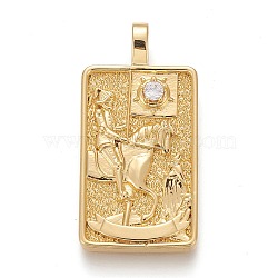 Brass Micro Pave Clear Cubic Zirconia Pendants, Real 18K Gold Plated, Tarot Card Charms, Death , Death XIII, 30x15x4mm, Hole: 3~4mm(X-ZIRC-Z004-01I)