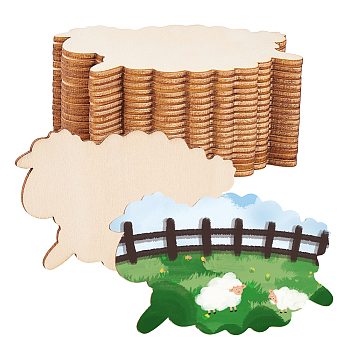 Unfinished Wood Pieces, Wood Cutouts, for DIY Wall Decoration Pendants, Sheep, 57x90x2.3mm