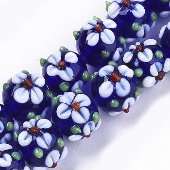Handmade Lampwork Beads Strands, Flower, Medium Blue, 11~12x11~12x10mm, Hole: 1.5mm, about 45pcs/strand, 17.72 inch(45cm)