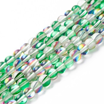 Synthetic Moonstone Beads Strands, Round, Medium Sea Green, 6mm, Hole: 0.8mm, about 63pcs/strand, 14.57''~15.55''(37~39.5cm)