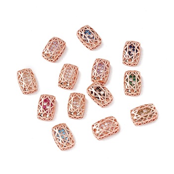 Eco-friendly Brass Micro Pave Cubic Zirconia Multi-strand Links, Rack Plating, Cadmium Free & Lead Free, Rectangle, Rose Gold, Mixed Color, 14x10x5mm, Hole: 1.2mm