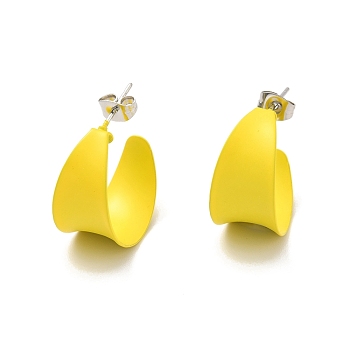 304 Stainless Steel Chunky Stud Earrings, Half Hoop Earrings for Women, Yellow, 22x21x12mm, Pin: 0.7mm