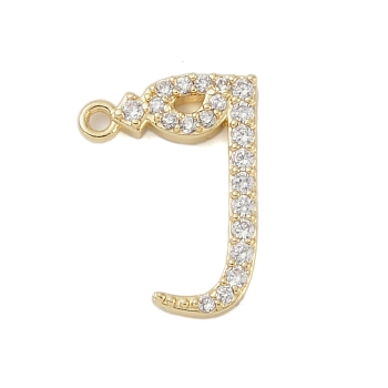 Rack Plating Brass Micro Pave Clear Cubic Zirconia Pendants, Long-Lasting Plated, Lead Free & Cadmium Free, Arabic Alphabet, Real 18K Gold Plated, 17x12x2mm, Hole: 1.2mm