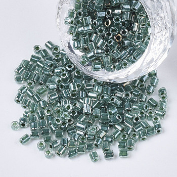 8/0 Two Cut Glass Seed Beads, Hexagon, Transparent Inside Colours Rainbow & Luster, Teal, 2.5~3x2.5mm, Hole: 0.9mm, about 15000pcs/bag