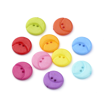 2-Hole Acrylic Buttons, Flat Round, Mixed Color, 15.5x2mm, Hole: 1.5mm