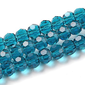 Transparent Glass Beads, Faceted(32 Facets), Round, Dark Turquoise, 6mm, Hole: 1mm, about 98pcs/strand, 20.47 inch(52cm)