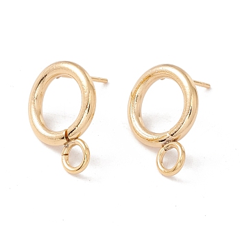304 Stainless Steel Stud Earring Findings, with 316 Surgical Stainless Steel Pins and Horizontal Loops, Ring, Real 24K Gold Plated, 16.5x12mm, Hole: 3.2mm, Pin: 0.7mm