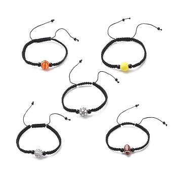 Acrylic Braided Bead Bracelet, Nylon Cord Adjustable Bracelet for Women, Mixed Patterns, Inner Diameter: 2-1/8~3-1/2 inch(5.5~8.8cm)
