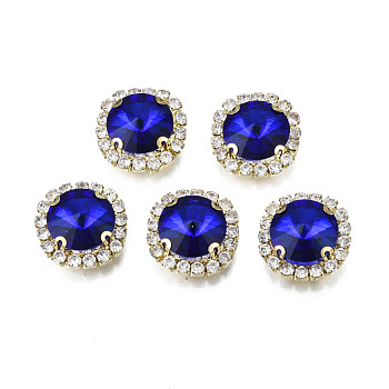 Sew on Rhinestone, Transparent Glass Rhinestone, with Brass Prong Settings, Faceted, Square, Sapphire, 17x17x8mm, Hole: 1mm