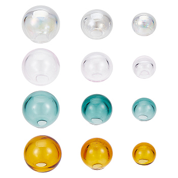 15Pcs 15 Styles Handmade Blown Glass Globe Beads, for DIY Clear Glass Bottle/Wind Chime Making, Round, Mixed Color, 6.5~10.5x5~10mm, Hole: 2~3.5mm, 1pc/style