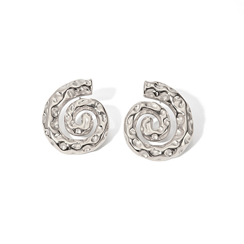 Brass Stud Earrings for Women, Lead Free & Cadmium Free, Spiral Shell Shape, Platinum, 32x27.5mm