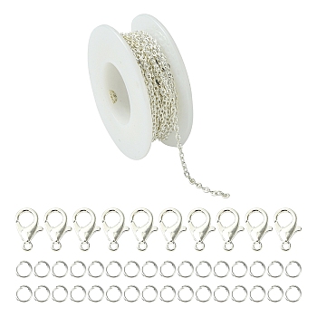 DIY Necklace Jewelry Making Kits, including Zinc Alloy Lobster Claw Clasps, Iron Open Jump Rings & Cable Chan, Silver, 12x6mm, Hole: 1.2mm, 50pcs
