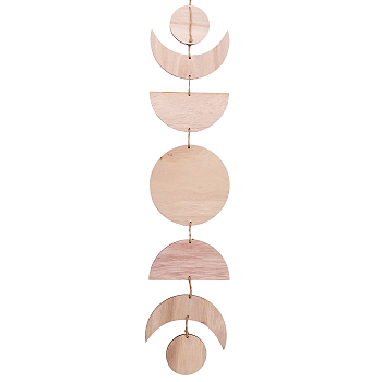 Moon Phase Wooden Pendant Decorations, Sun Moon Bohemian Style Wall Hanging Ornaments, Wheat, 800mm