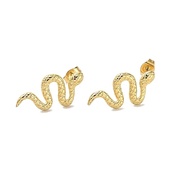 Golden 304 Stainless Steel Stud Earrings, Snake, 23.5x11.5mm