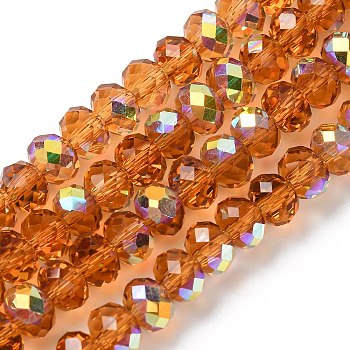Electroplate Transparent Glass Beads Strands, Rondelle, AB Color Plated, Half Plated, Faceted, Dark Goldenrod, 6x4mm, Hole: 1mm, about 98~100pcs/strand, 16.93~18.39''(43~46.7cm)