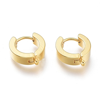 201 Stainless Steel Huggie Hoop Earrings Findings, with Vertical Loop, with 316 Surgical Stainless Steel Earring Pins, Ring, Real 24K Gold Plated, 15.5x14x4mm, Hole: 1.4mm, Pin: 1mm