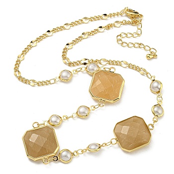 Faceted Square Glass Beads Bib Necklaces, Brass Chain Neckalces, Golden, 16.14 inch(41cm)